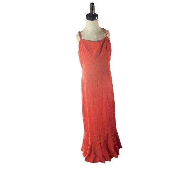 Reformation Red Ruffle Hem Slip Dress | Spaghetti Strap Midi | Size 2 - Picture 3 of 8